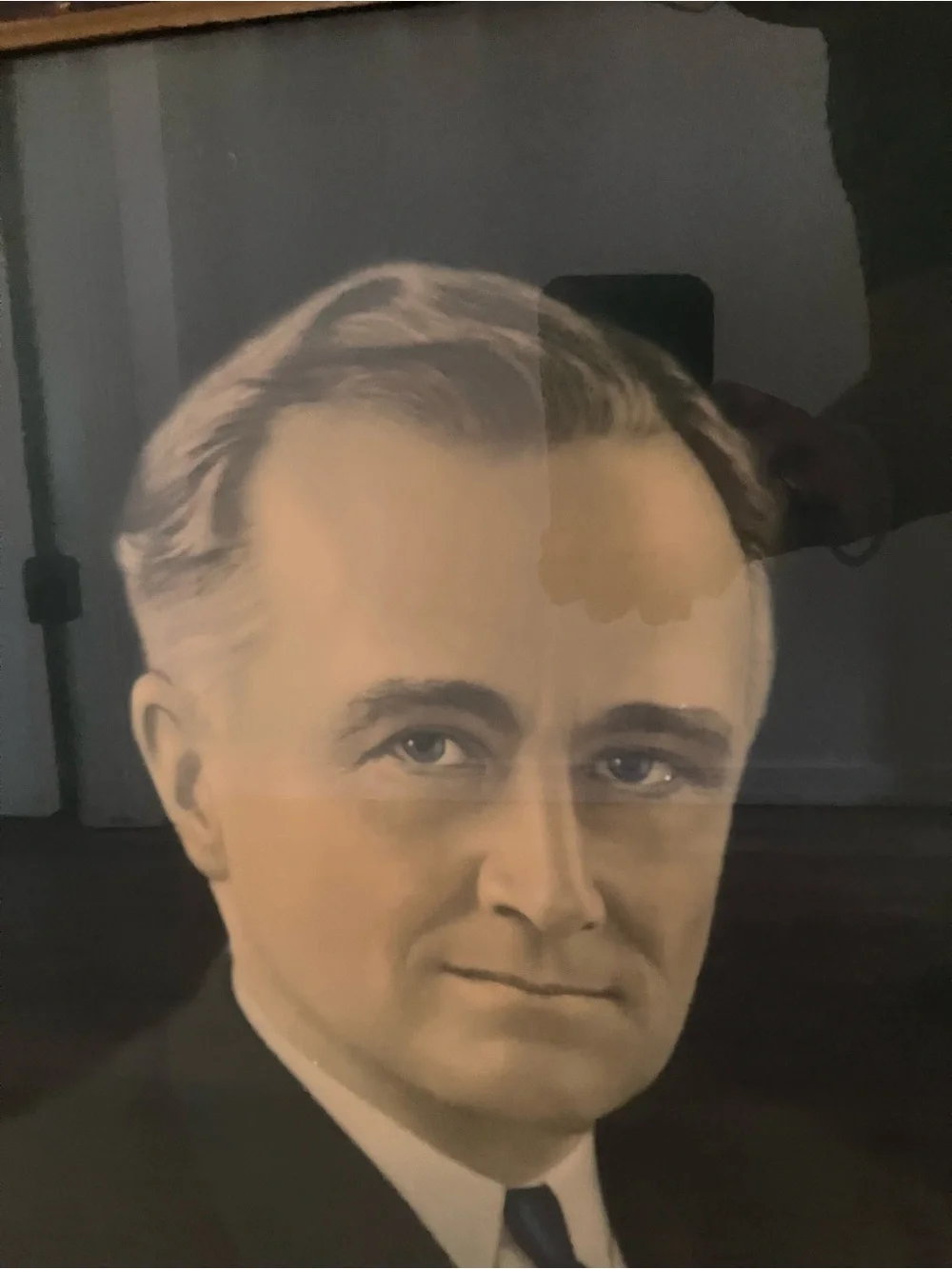 Framed Antique Portrait of FDR in Brown  Frame